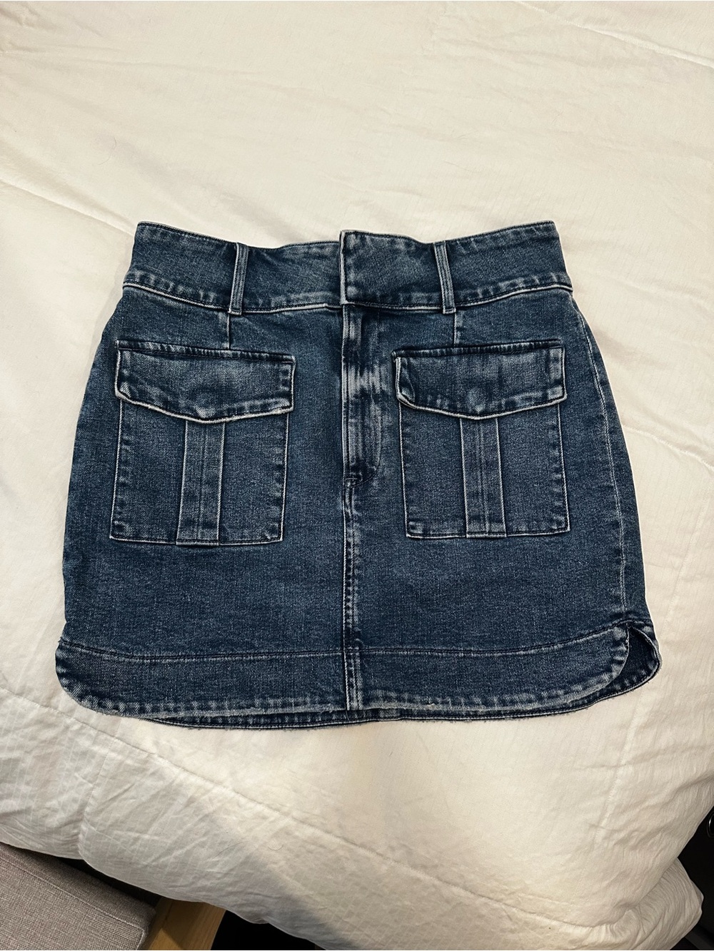 Express Dark Blue Denim Mini Skirt with Front Patch Pockets